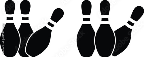 Collection of bowling pins in different arrangements isolated on a white background representing a sport concept