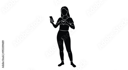 Black silhouette of woman using smartphone vector