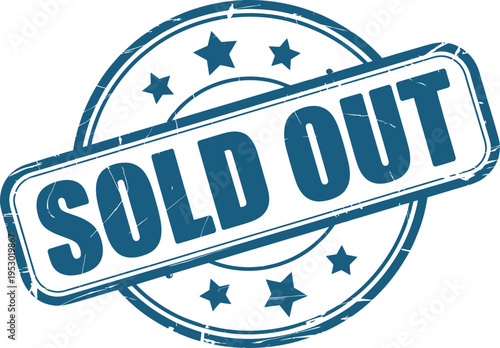 Sold out stamp with stars on white background