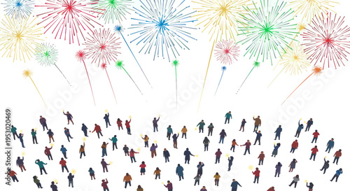 Crowd Celebrating With Colorful Fireworks Display