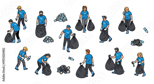 Diverse People Cleaning Up Trash and Litter in an Outdoor Environment
