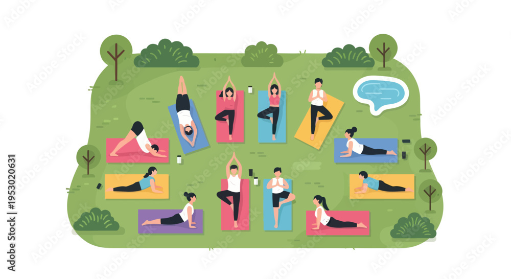 Obraz premium Diverse Group Practicing Yoga Outdoors in a Park