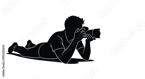 Vector illustration of a man lying down taking a photo