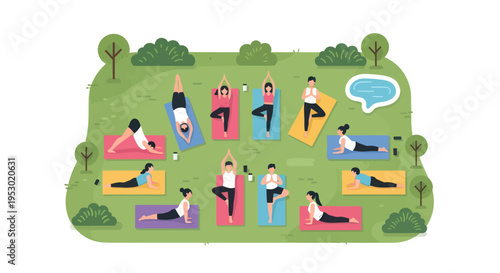 Diverse Group Practicing Yoga Outdoors in a Park