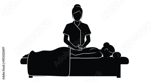 Vector silhouette of a massage therapist giving a massage