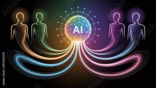 Artificial Intelligence Connecting People with Glowing Lines and Neon Colors