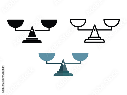 Scales icon set. Weight scales. Justice scales. Balance scales icon set.
