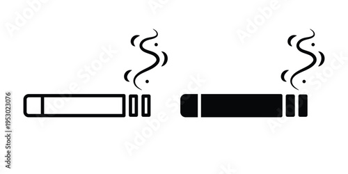 Smoking cigarette with smoke symbol. addiction and smoking concept. Cigarette icon. Cigarette simple flat line icon.