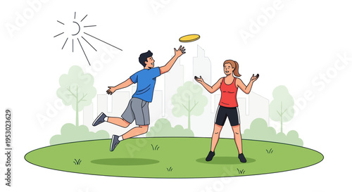 Couple Playing Frisbee in Sunny Park