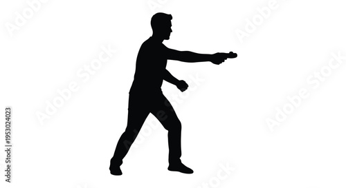 Black silhouette of a man throwing a punch, vector illustration