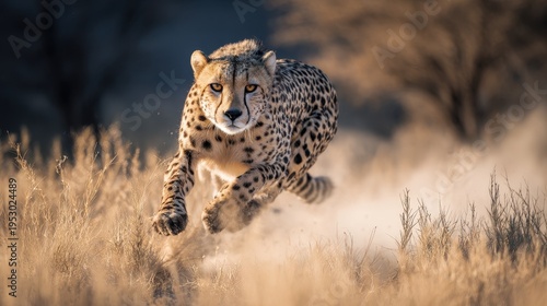 Wildlife predator in motion: cheetah racing across open plains