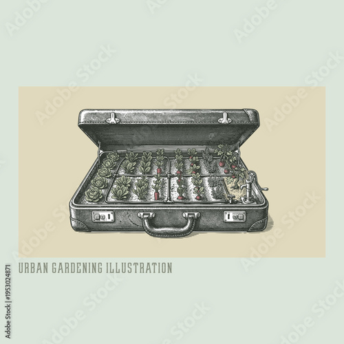 Urban garden illustration, hand-drawn organic greenery and nature-inspired design for modern living