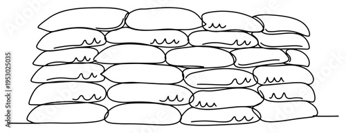 One line drawing of a sandbag wall fortification for military defense