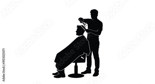 Vector silhouette of barber cutting hair