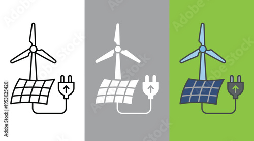 Renewable Energy Icons Solar Panel Wind Turbine