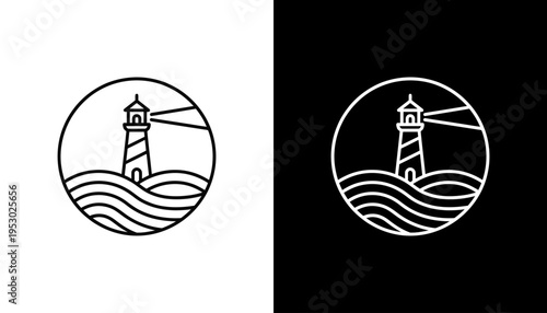 A serene lighthouse stands on waves at sunset.