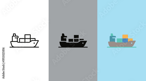 Cargo Ship Icons on White, Gray, and Blue Backgrounds