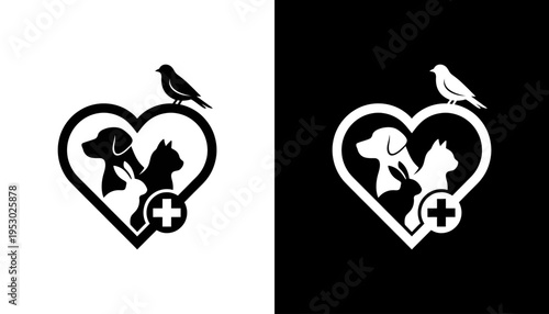 Medical care for animals and birds in heart symbol
