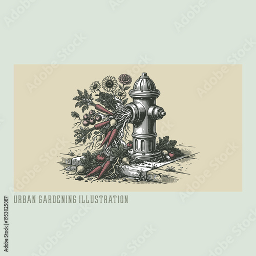 Urban garden illustration, hand-drawn organic greenery and nature-inspired design for modern living
