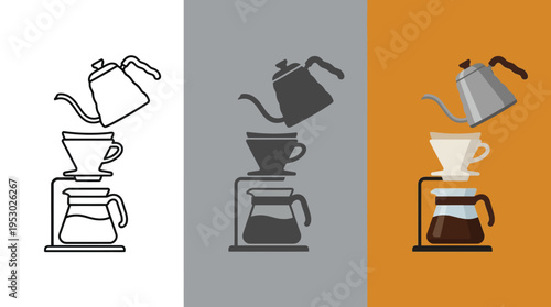 Coffee Pouring into Filter on Coffee Maker in Black and White, Gray, and Orange