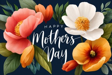 Happy Mother's Day floral greeting card with vibrant spring flowers and elegant script