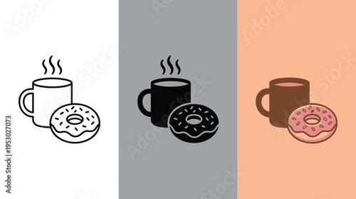 Coffee Cup with Donut Isolated on White, Grey, and Peach Backgrounds