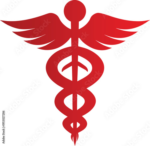 Red Medical Caduceus Symbol Isolated on White
