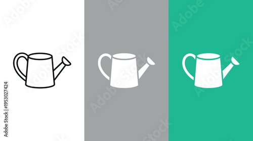 Watering Can Icon Set Isolated on White, Grey, and Green Backgrounds