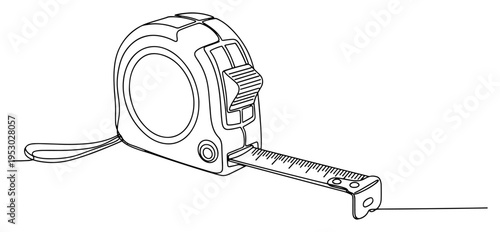 One line illustration of a measuring tape tool for construction and diy projects
