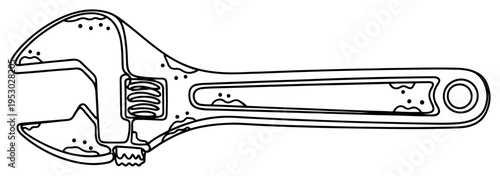 Minimalist one line drawing of an adjustable wrench tool for mechanical and plumbing repairs