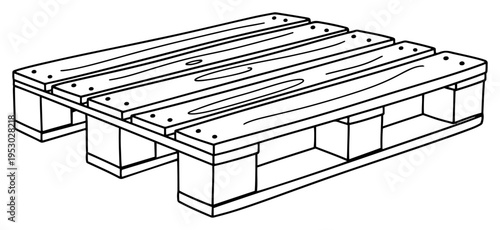 Wooden industrial pallet for warehouse logistics in continuous line art style