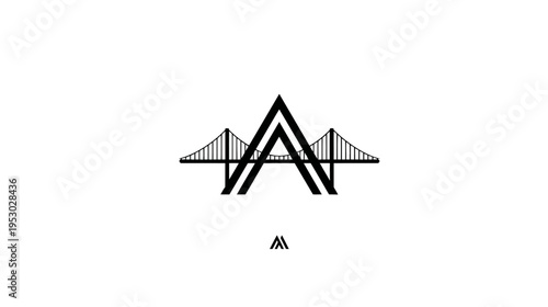 Stylized black and white logo with a bridge design incorporated with a letter A and a smaller version