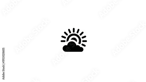 Icon depicting the sun partially obscured by a cloud, radiating light. Black shape on white background