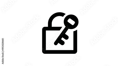 A simple black padlock icon with a key over a white background, suggesting security