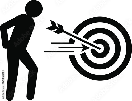 Silhouette of a person hitting a target with an arrow silhouette