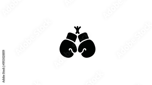 A minimalist illustration of two connected black boxing gloves against a plain white backdrop