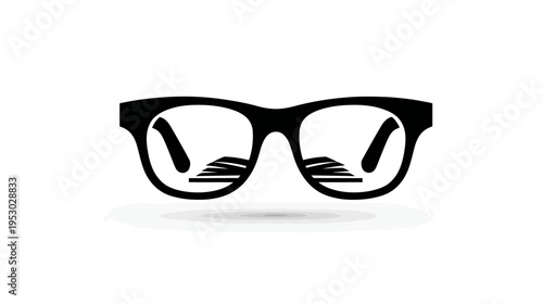 A simple, black graphic of glasses with books in the lenses, casting a shadow below