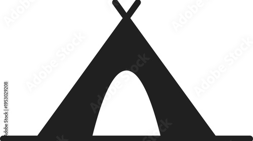 Black camping tent icon, outdoor adventure shelter for hiking, nature exploration equipment, isolated vector illustration, wilderness tourism symbol,