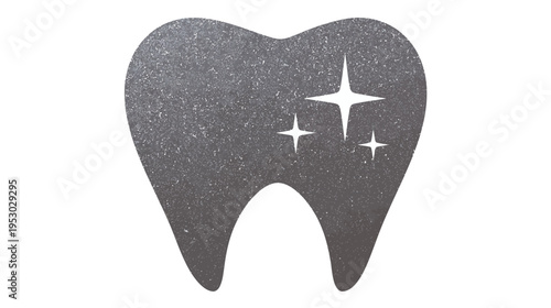 A single tooth illustration in grayscale, textured with sparkling accents, set against a blank white backdrop