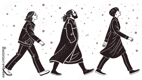 Diverse people walking together in a city street minimalist vector graphic for urban commute concepts