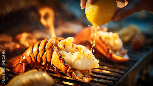 Wallpaper Mural Fresh Lobster Halves Grill over Open Flames with Lemon Juice Squeeze, Delicious Seafood BBQ Cooking for a Gourmet Meal Torontodigital.ca