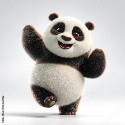Playful 3D panda dancing on isolated white background in a bright cartoon style