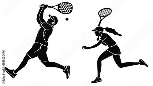 Dynamic tennis players silhouettes vector illustration for sports and competition designs
