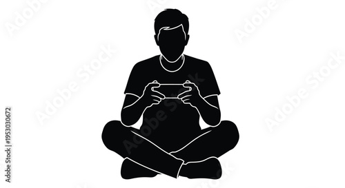 Vector illustration of a man sitting cross-legged wearing VR headset