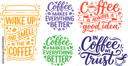 Coffee Time Typography Bundle with Cafe Quote Vector Design