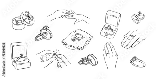 Ring wedding proposal with engagement rings jewelry and doodle diamond gemstone. Gold platinum box with case band boxes and bands cushion gift. Marriage couple ring with bridal love engagement.