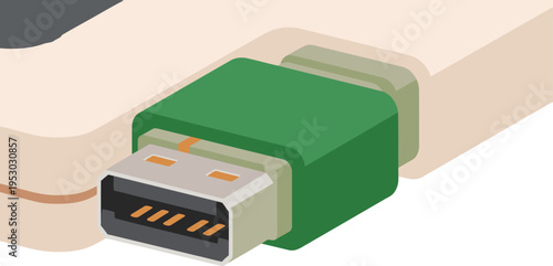 Close-up of a USB-A legacy wallet connector. Clean, modern illustration with a teal and gray color scheme. Ideal for tech, connectivity, and digital concepts.