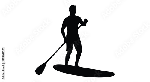 Vector silhouette of man on stand up paddleboard