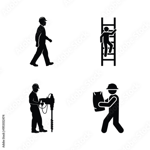 Professional Construction Site Worker Vector Icon Set