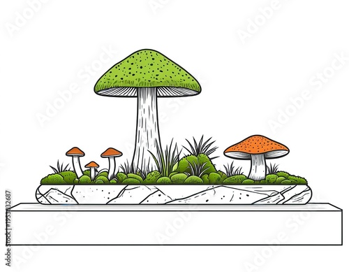 A planter filled with mushrooms and grass, perfect for garden or interior design